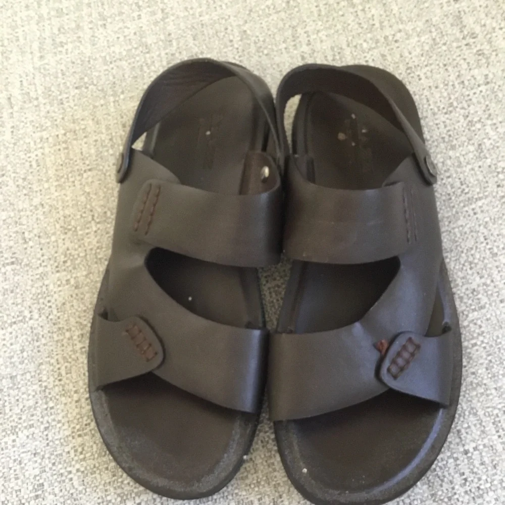 Mazz Men's Brown Leather Adjustable Slide Sandals